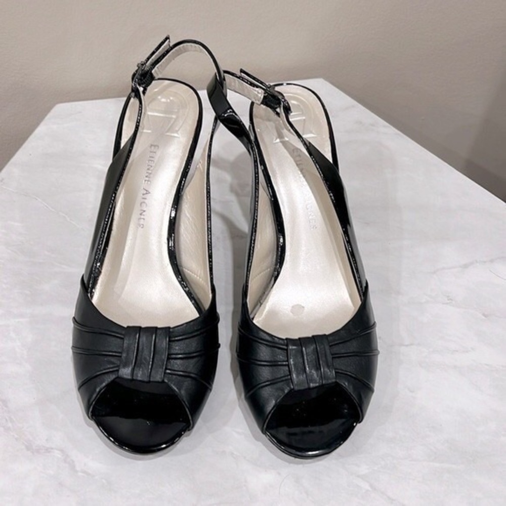 Etienne Aigner Black Peep-Toe Slingback Heels